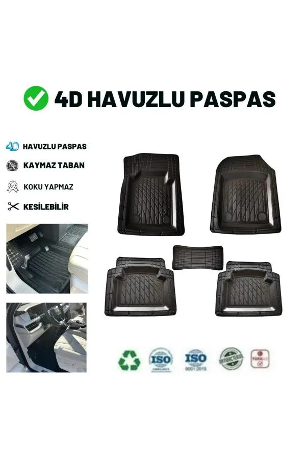 Citroen C3 2010 İLE TAM uyumlu 4D HAVUZLU ÜNİVERSAL YENİ NESİL PASPAS SİYAH GOLD 4D CAR MAT