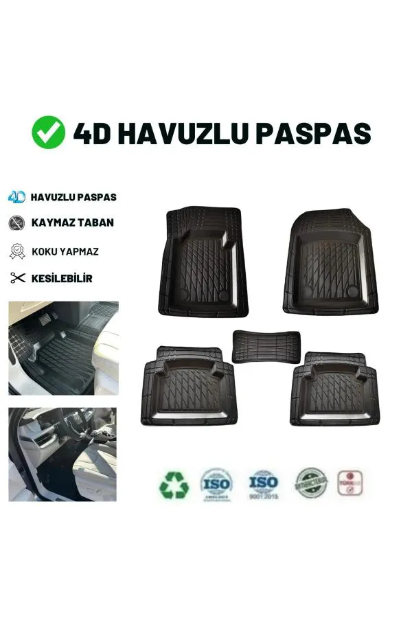 Renault 12 Sedan 2000 İLE TAM uyumlu 4D Havuzlu Üniversal Yeni Nesil Paspas Siyah Gold 4D CAR MAT