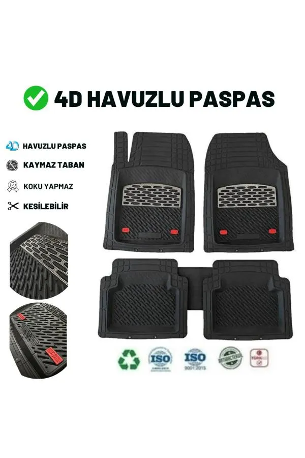 Fiat Palio 2008 İLE TAM uyumlu 4D Havuzlu Üniversal Yeni Nesil KALİTELİ Paspas Siyah - 4D car mat